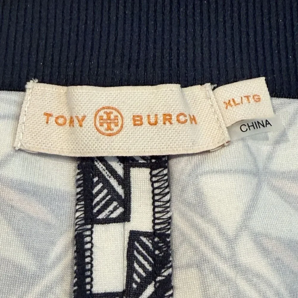 Tory Burch Acoma Pencil Skirt Womens Size XL Blue Tile Print Back Slit Stretch
